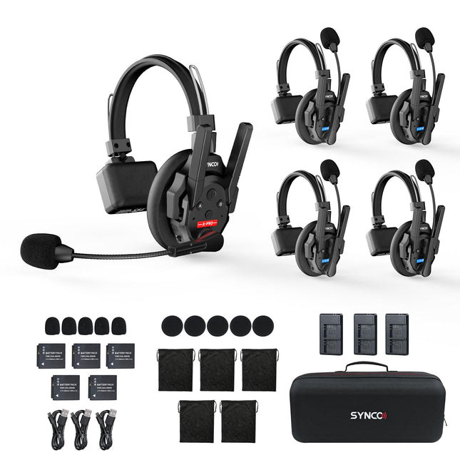 SYNCO XTALK XPRO5 juhtmevaba intercom-peakomplekt, 2,4 GHz täisdupleks, 24-tunnine aku tööiga, 500 m ulatus, reaalajas meeskonnasuhtlus, raadiointercom-kõrvaklapid