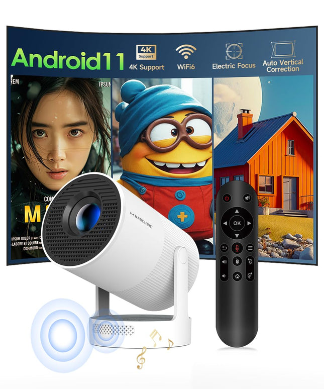 Miniprojektor 4K, mis toetab Android 11, nutikas projektor elektrilise fookusega 5G WiFi 6 BT 5.0, mini kaasaskantav projektor Full HD 1080P, mis toetab 260ANSI automaatset horisontaalset trapetsikujulist korrektsiooni