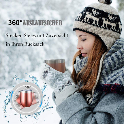 FloweryOcean roostevabast terasest veiniklaas, 2 pakki 12 untsi veiniklaase kaasa võtmiseks, hoiab kuuma 5 tundi / külma 10 tundi, BPA-vaba, kaheseinaline vaakumisolatsiooniga veiniklaas, matkakingitus naistele, roosakuldne