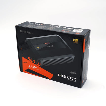 Hertz Dieci Power DP 4.300 – 4-kanaliline AB-klassi võimendi, mille RMS-võimsus on 4 × 105 W 2 Ω juures, Hi-Res Audio sertifikaat, reguleeritavad kõrg- ja madalpääsfiltrid (50–4000 Hz)