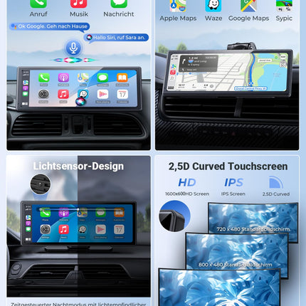 APHQUA 9.26" CarPlay display for Apple Car Play and Android Auto, supports steering wheel control, automatically adjusts screen brightness, Mirror Link, Bluetooth, voice control, GPS navigation, AUX/FM