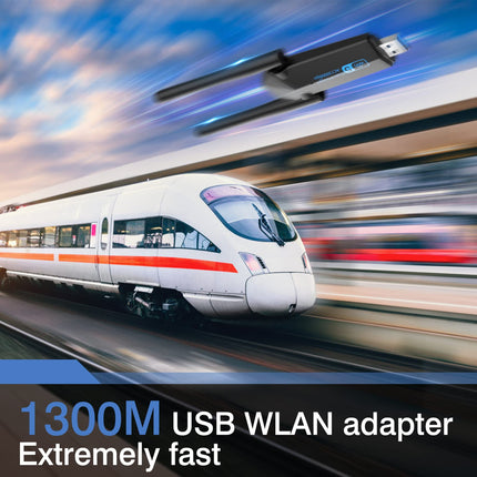 USB WiFi-pulk, ElecMoga 1300Mbps USB 3.0 WiFi-adapter 2.4GHz/5.8GHz kahesageduslik internet 2 x 5dBi antenniga arvuti/lauaarvuti/sülearvuti jaoks, ühildub Windows 11/10/8/7/Vista/XP ja Mac OS-iga