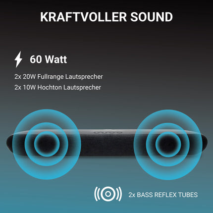 XORO stereo TV kõlar/soundbar HSB 70 Bluetoothiga, 60 W väljundvõimsusega, AV sisend, HDMI ARC, USB 2.0 meediapleier, sh seinakinnitus, IR-kaugjuhtimispult