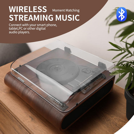 Retrospiler Record Player, 3-Speed ​​Bluetooth Turntable with Built-in Speakers, FM Radio, Vinyl MP3 Encoding, USB &amp; SD Playback, LED Screen, Wooden Retro LP Player