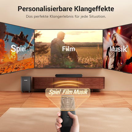 TONOR 2.1 teleri heliriba Dolby Atmosega, 5.3 Bluetooth-heliriba subwooferiga telerile, 3 ekvalaiseri režiimi/BASSMX/ruumilise heli kõlarid telerile/arvutile, kodukino helisüsteem, HDMI ARC/optiline/AUX/USB