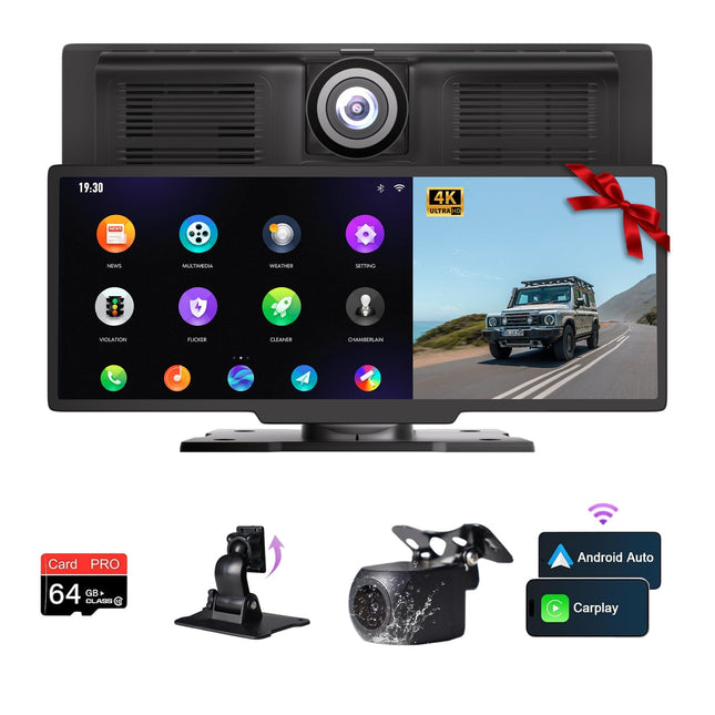 NUOTIAN 10.26'' juhtmevaba Carplay ekraan, Android Auto ekraan, Carplay autoraadio Bluetooth 5.3-ga, 1080P tahavaatekaamera, GPS-navigatsioon, peegliühendus, 64G TF, FM, AUX (varuklambriga)