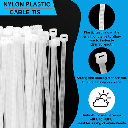 Cable ties white 300mm x 3.6mm 100 pieces - Self-closing UV-resistant cable ties transparent, cable ties for home, office, cable management and other indoor and outdoor areas