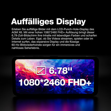 AGM X6 5G õues kasutatav nutitelefon, lukustamata, temperatuurianduriga (2024), 8GB+128GB/512GB, 6,78'' FHD+ ekraan, Android 14 vastupidav veekindel nutitelefon, 50MP+16MP, kahekordne SIM/näotuvastuse/5000mAh aku, läbipaistev