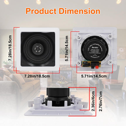 Herdio 5.25-inch 2-way in-wall speakers perfect for indoor and outdoor installation, compatible with Bluetooth (pair, paintable grille)