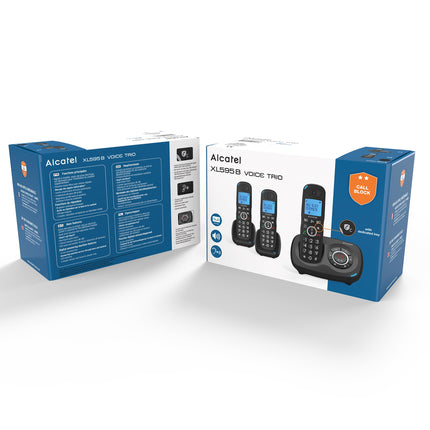 Alcatel XL595 Voice Trio cordless large button phone with THREE handsets and answering machine, extra large landline phone for home with call protection