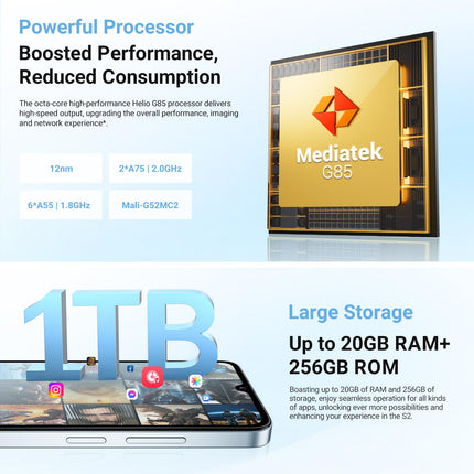 FOSSiBOT S2 nutitelefon 2025 - lepinguta mobiiltelefon, 6,72-tolline FHD+ ekraan, 20 GB muutmälu, 256 GB salvestusruumi/1 TB, 50MP+16MP kaamerad, 5000mAh aku, Android 14, 4G kahekordne SIM-kaart, Face ID, NFC, GPS, OTG