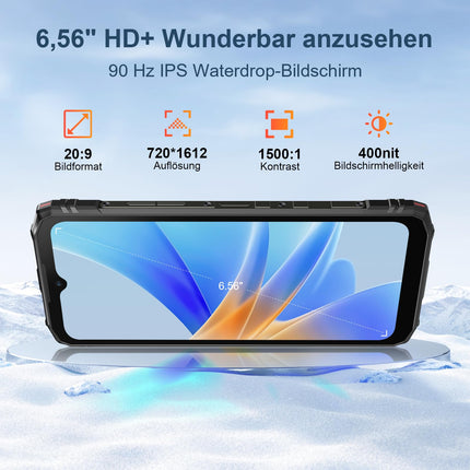 DOOGEE Blade 10 õuenutitelefon Android 15, 20GB+128GB/TF 2TB, 6.56-tolline HD+90Hz, 16MP+8MP kaamera, 5150mAh õuetelefon ilma lepinguta, 10.7 mm üliõhuke, kahekordne 4G SIM-kaart/Face ID/GPS/IP68/I69K/NFC