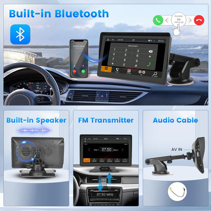 Inefala 7-tolline Carplay juhtmevaba auto, CarPlay ja Android Auto kaasaskantav puuteekraan, Mirror Link, EQ seaded, kaugjuhtimispult, FM/TF/USB