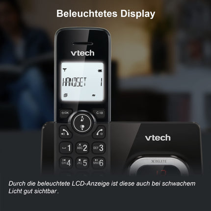 VTech CS2051 Cordless Phone with Answering Machine and 2 Handsets, ECO+ Mode, Senior Phone, Landline Phone, Call Blocker, Hands-Free Function, Large Buttons, 1-Line Display, Black