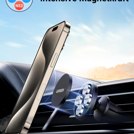 UGREEN autotelefonihoidja magnetiga õhutusava magnetiline telefonihoidja autole 360° kahe metallplaadiga magnetiline autotelefonihoidja, ühildub iPhone 15 Pro Max Plus 14 13 Galaxy S23 jne-ga (jäätunud)