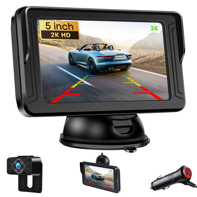 【2K】 Tahavaatekaamera autole 5-tolline tahavaatekaamera monitoriga, puurimist pole vaja, IP69 veekindel auto tahavaatekaamera öise nägemisega maasturitele/pikapidele/matkaautodele, DC 12V, pistik ja mäng, lihtne paigaldus