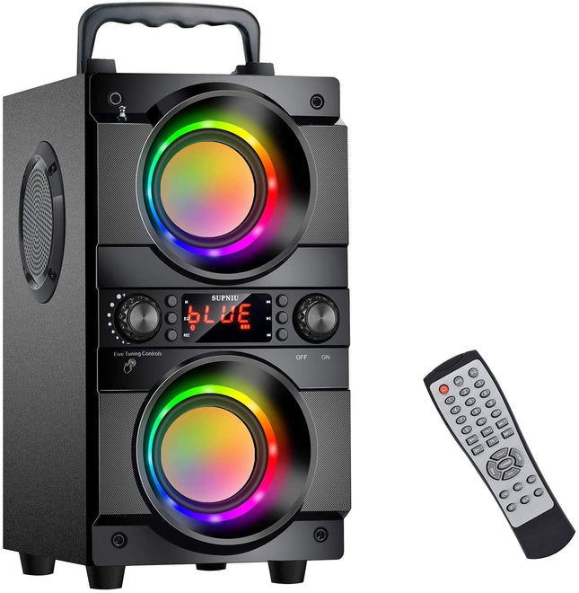 SUPNIU 60W (80W peak) Bluetooth Speaker Large with Dual Woofers, LED Colorful Lights, 24 Hours Playtime, 30 Meters Range, Portable Wireless Box Music Box with AUX/TF Card
