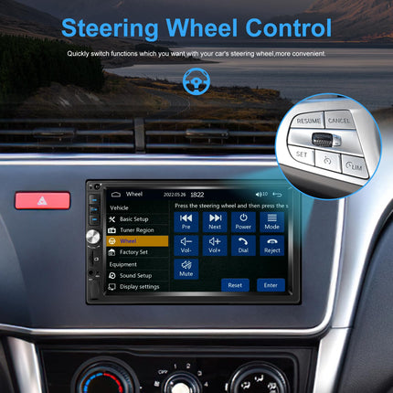 CAMECHO autoraadio 2 DIN juhtmega Carplay/Android Auto-ga, topelt-DIN autoraadio peegliühendusega Bluetooth handsfree-süsteem 7-tolline ekraan, raadio, FM, USB, AUX ja tahavaatekaamera