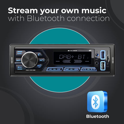 Caliber autoraadio Bluetooth 1DIN, DAB+/FM-tuuner, 4x55W, USB/Micro SD, 2.1A laadimisfunktsioon, Aux-sisend, käed-vabad süsteem, RCA väljund, DAB+ antenn, MP3/WMA/APE/FLAC/AAC