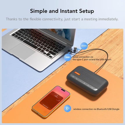 Nuroum A15 Bluetooth Conference Speaker with 4 Microphones, 3m 360° Voice Recognition, Noise Cancellation, Connection via Bluetooth/Dongle/USB-A/C, Compatible with Teams/Zoom for Office/Home Office, Grey