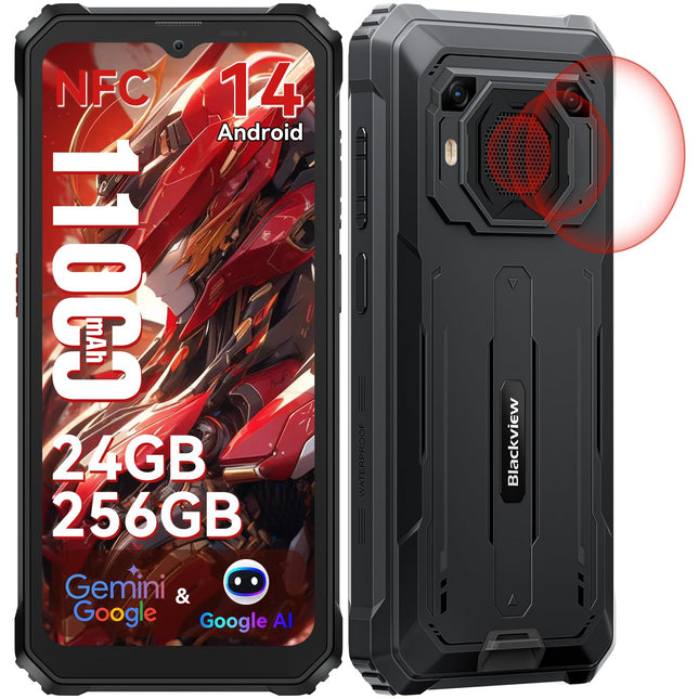 Blackview BV6200 Plus õuetelefon 11000mAh 24GB+256GB/2TB, Android 14 õuetelefon ilma lepinguta, 98DB kõlar, 6.56" 90Hz, IP69K veekindel, ehitusplatsi telefon, 16MP+13MP/kaks 4G/OTG/GPS/NFC