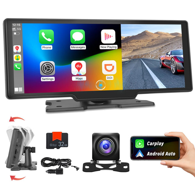 Digitaalne meediavastuvõtja, juhtmevaba CarPlay, Android Auto, hääljuhtimisega, 10,26-tolline puuteekraan GPS-navigatsiooni/Bluetoothi/FM-i/hääljuhtimise/HD-tagurduskaamera/AUX-i/32G SD-kaardi pesaga tahavaatekaamera