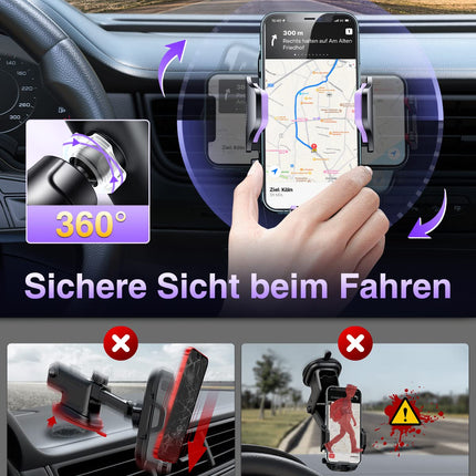 VANMASS Car Phone Holder 2025 Upgrade Patent Car Phone Holder Air Vent Hook Bombproof Car Phone Holder Silicone Protection 100% Stable Car Smartphone Holder for iPhone Samsung Huawei, Purple