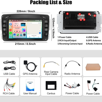 8-tuumaline 4+64G CAMECHO Android 13 autoraadio navigatsiooniga Mercedes Benz C CLK G klassile W203 W209 W463 Viano Vito W639, kahe DIN-iga raadio 7-tollise ekraaniga, peegliühendusega RDS/FM Bluetooth 5.0+DSP