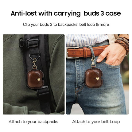 CONTACT'S FAMILY Case for Samsung Galaxy Buds 3 / Buds 3 Pro (2024), Premium Leather Earphone Case Cover Accessories Compatible with Buds 3 / Buds 3 Pro with Keychain, Coffee Brown