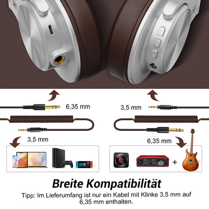 OneOdio Bluetooth kõrvaklapid, 72 tundi HiFi stereo juhtmevabad kõrvaklapid 6,35 mm ja 3,5 mm pistikuga stuudio DJ mobiiltelefoni PC AMP jaoks - hõbepruun