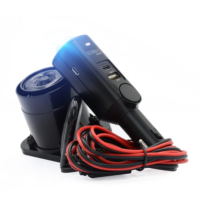 Technaxx TX-168 autoalarmisüsteem autodele, haagissuvilatele, paatidele ja kodudele - autoalarmisüsteem 105dB, välise sireeni, paanikanalnupu, 7-päevase aku tööeaga, PIR-liikumisanduriga, 2 USB-pordiga, lihtsa paigaldusega