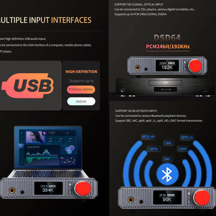 xDuoo XA-02 sümmeetriline DAC kõrvaklappide võimendi ES9039Q2M MQA Bluetooth dekooder PCM 32Bit/384kHz