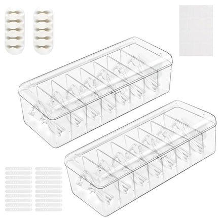 JIHXYER 2-Piece Transparent Cable Organizer with Lid and Sticker, Cable Management Box Set