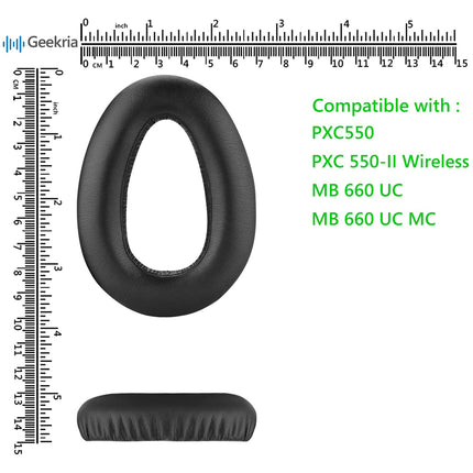 Geekria QuickFit proteiinist nahast vahetuskõrvapadjad Sennheiser PXC 550, PXC 550-II juhtmevabade MB 660 seeria kõrvaklappide kõrvapadjadele, peakomplekti kõrvapadjadele, remondiosadele (must)