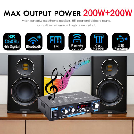 WOOPKER AK35 HiFi võimendi, Bluetooth 5.0 minivõimendi HiFi stereo kodukino stereo AV-vastuvõtja kõrgete ja basssagedustega USB/RCA/MIC/FM-iga