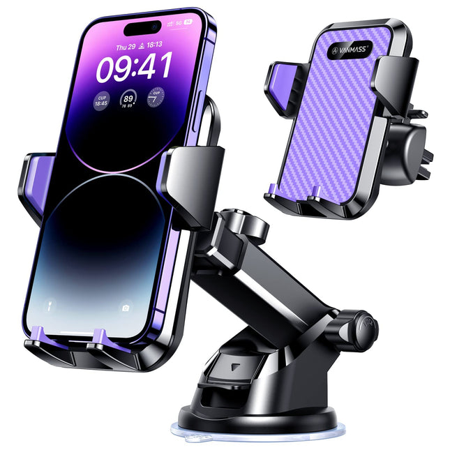 VANMASS Car Phone Holder Air Vent Elegant Purple Car Phone Holder 4 in 1 Car Phone Holder Suction Cup 100% Scratch Protection Smartphone Holder Car for iPhone 15 Samsung Huawei Mate 60 pro LG etc.