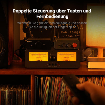 [Täiustatud] Fosi Audio LC30 VU-meetri võimendi kõlari valikukast, kahesuunaline analoogheli lüliti, stereo HiFi võimendite ja passiivkõlarite jaoks, kodukino komponent kaugjuhtimispuldiga