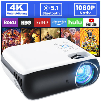 HOPVISION Projector, Full HD 1080P Projector, Bluetooth Projector 4K Supported, Portable Mini Projector Home Theater, Home/Outdoor Projector Compatible with Smartphone/HDMI/USB/AV/Fire Stick/PS5