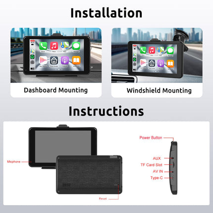 Wireless CarPlay Android Auto Mirror Link, 7 inch Touchscreen Monitor CarPlay Screen Digital Media Receiver Car Radio Receiver Wireless Car Stereo with Bluetooth Car Multimedia Player 9V-32V