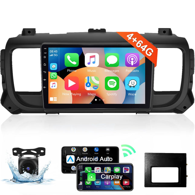 【8-tuumaline 4+64G】 Hodozzy Carplay autoraadio Citroen Jumpy 3/Peugeot Expert/Toyota Proace jaoks, 9-tolline puutetundliku ekraaniga Android-autoraadio koos Android Auto/WiFi/GPS/RDS/FM/Bluetooth/USB+tagurduskaameraga