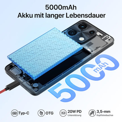 UMIDIGI Note 100 mobiiltelefon, Android 14 nutitelefon ilma lepinguta, 120Hz kaheksatuumaline protsessor, 16(8+8) GB + 256GB mobiiltelefon ilma lepinguta, 6,8 tolli, 50MP, näo- ja sõrmejäljelugeja, NFC, 5000mAh, GPS, kahe SIM-kaardiga nutitelefon