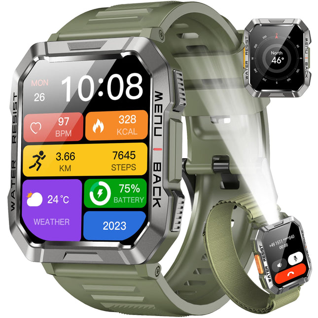Blackview Smartwatch Men, Fitness Watch with Phone Function, Make/Receive Calls, Compass, IP68 Waterproof, Sports Watch with 100+ Sports Modes, Heart Rate Sleep Monitor, Pedometer, Watch for Android iOS
