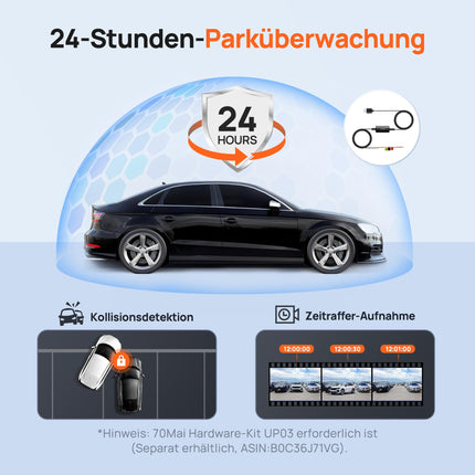 70mai 2K WiFi videoregistraator autodele M310, 1296P WDR autokaamera, öönägemine, 24-tunnine parkimise jälgimine rakenduse juhtimisega, tsükli salvestus, kokkupõrke tuvastamine, max 256 GB