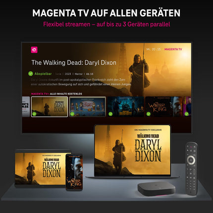 MagentaTV One (2. põlvkond) | Android TV Box WiFi ja LAN-ühendusega | MagentaTV enam kui 150 HD-kanaliga, 4K UHD, HDR, otseülekanne ja ajanihkega video | (Netflix, Disney+, RTL+, DAZN, Wow, Apple TV+) ja Google Play pood