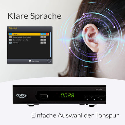 XORO HRS 8659 - digitaalne DVB-S2 HDTV satelliitvastuvõtja, HDMI ja SCART ühendus, toetab Unicable'i, digitaalset heliväljundit, USB 2.0 meediapleierit