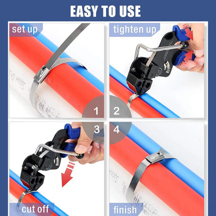 NEWFUN stainless steel cable ties and metal cable tie gun, 100 pieces 4.6 x 300 mm metal cable ties cable tie set for cable ties, industry and agriculture