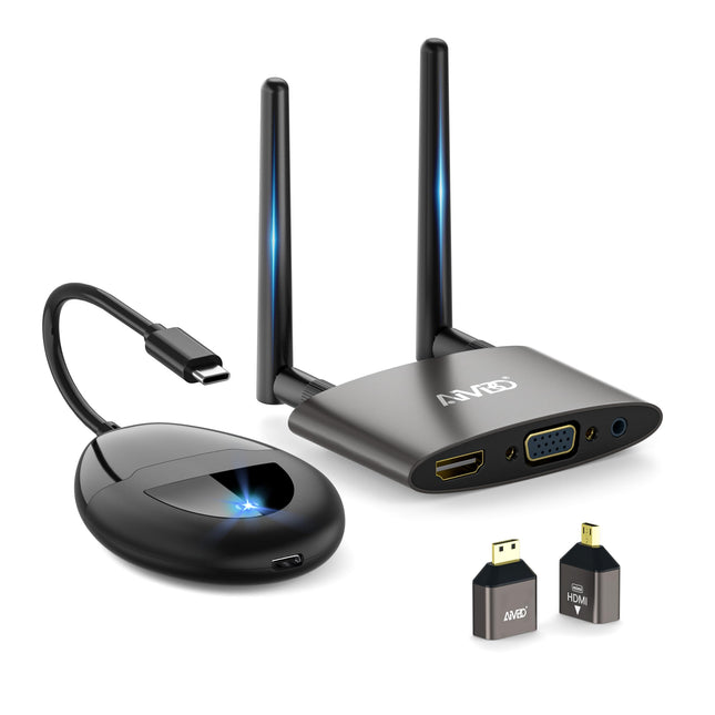 Wireless HDMI 4K, USB C/HDMI wireless transmission, 5.8G wireless 165FT/50M transmitter receiver for video audio streaming from laptop, TV box, camera to HDTV projector and monitors