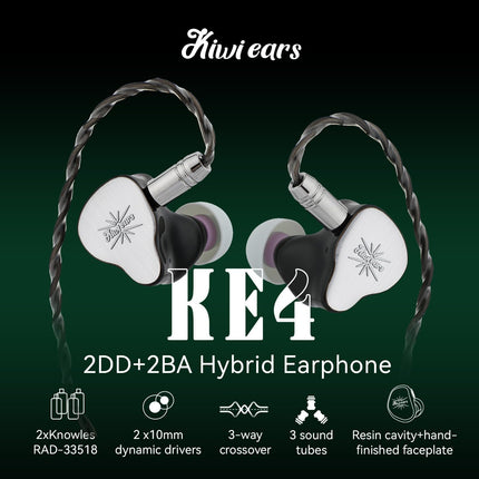 LINSOUL Kiwi Ears KE4 kõrvamonitoriga, 2DD+2BA hübriidkõrvaklapid, mängurikõrvaklapid, HiFi juhtmega IEM, eemaldatava IEM-kaabliga muusikutele ja audiofiilidele