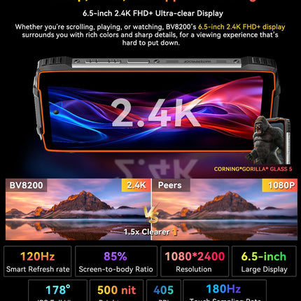 Blackview BV8200 õuenutitelefon, 170-luumenine taskulamp, kahe ekraaniga, Helio G100 36GB+256GB, 6,5'' 120Hz 2.4K FHD+, 50MP kaamera, IP68 Android 14 vastupidav telefon ilma lepinguta, NFC oranž