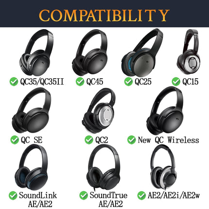 SoloWIT® professionaalsed vahetuskõrvapadjad Bose'ile, ühilduvad QuietComfort 15 QC15 QC25 QC2 QC35/Ae2 Ae2i Ae2w/SoundTrue ja SoundLink Around-Ear kõrvaklappidega